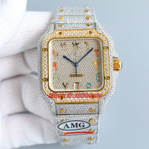 Bir lüks saat 40mm tüm elmaslar 18k altın 904l çelik Miyota 9015 Otomatik Erkekler İzle Pave Diamond Arapça Diame Diamond Breaslel Basts Wristwatches