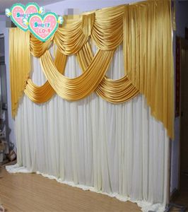 10x10ft Gold und weißer Hochzeits Hintergrundpaneelen Event Party Vorhang Vorhang ICE Seiden Hintergrundtuch für Bühnendekoration3496073