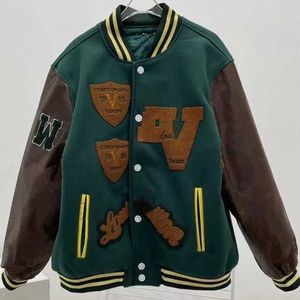 Women's Jackets Designer Luxury Quality 22ss Patchwork Leather Jackets Fashion Embroidered Muay Thai Letters Mens and Womens Baseball Jacket96ym