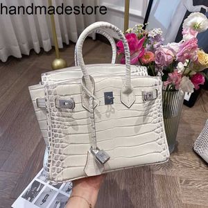 Kleine Handtasche Platinbychance -Schicht Home Drill Schnalle Himalaya Krokodil Kuhbag Handheld Damen Umhängetasche handgefertigtes echtes Leder