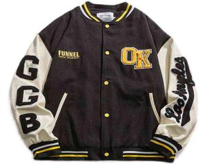 Patchwork Men039S Jeans Coat OK Letter Brodery Baseball Varsity Jacket Kvinnor Överdimensionerad Spring Autumn Casual Male Outerwear PI2957477