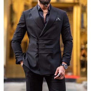 Men's Suits Blazers Classic black mens clothing 2 pieces new fashion peak lapel business and leisure party wedding grooms evening dress jacket with pants Q240507