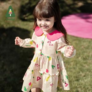 Kız Elbiseleri Amila Bebek Kız Elbise 2024 Bahar Yeni Bebek Boyun Sevimli ve Sevimli Saf Pamuk Yumuşak ve Nefes Alabilir Yüksek Kaliteli Bebek Giyim
