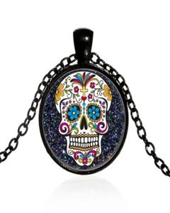Подвесные ожерелья мексиканские сахарные черепа День мертвого ожерелья Черная цепь Скелетоны Стеклянные ювелирные изделия Классическая XL15265710281645167