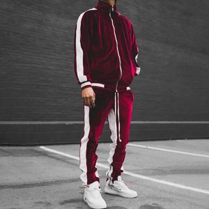 Men's Tracksuits Golden Velvet Sports Mens de duas peças Conjunto 2023 Autumn/Winter Contraste Casual Casual Retro Street Calça Setl2405