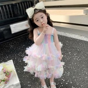 Girl Dresses Baby Girls Butterfly Wing Fairy Gauze Princess Dress Colorful Cake Party Halter Ruched Sleeveless Casual Clothes