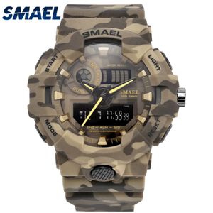 새로운 위장 군사 시계 Smael 브랜드 스포츠 시계 Led Quartz Clock Men Sport Wristwatch 8001 Mens Army Watch 방수 Ly191213 247m