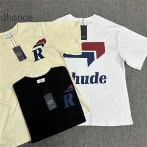 Tendências masculinas e femininas Designer Moda 23 Trendy Rhude Logo Letra Carta de Arqueiro Imprimido Camiseta de Manga Curta para Homens Mulheres High Street Meia Camisa