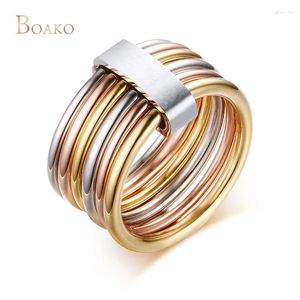 Mit Seitensteinen Gold/Silberfarbe weibliche Mehrschichtringe für Frauen 10mm klobiger Edelstahlverriegelungsstapelring Bijoux Schmuck Schmuck