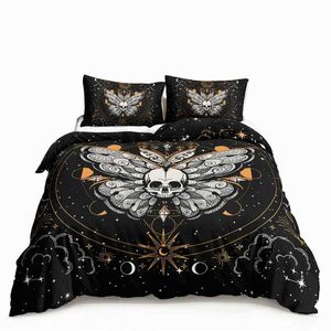 Bettwäsche Sets Schmetterling und Todesmotte Mädchen Bettwäsche Gothic Skull Boho komfortable Deckungsdekoration Schlafzimmer Sonnen- und Mondmuster Down Duvet Cover J240507