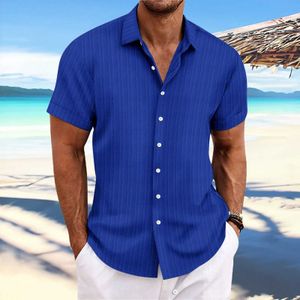 Herren Casual Shirts 2023 grenzüberschreitende explosive Express-Herren-Leinen gestreiftes Jacquard Casual Fashion Lose Shirt Shirt T240507