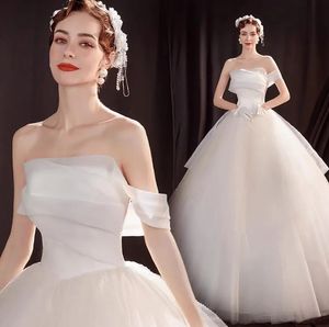Strapless Tulle Ball Gown Wedding Dresses Beach Floor-length Bride Gown
