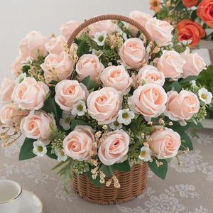 Decorative Flowers Realistic Artificial Rose Simulation Flower Bouquet For Maintenance-free Home Decor Wedding