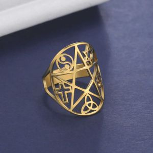 Anelli di nozze Skyrim Amulet Pentacle Pentagram Anello inossidabile in acciaio inossidabile Triquetra Cross Star di David Yin Yang Om Simbolo Gioielli per donne uomini