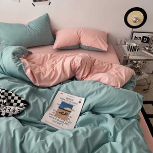 Bedding conjuntos de cama 100% de algodão rosa puro nórdico chique na capa de edredão de edredão de bloqueio de cama plana de cama de cama macia e confortável para homens textile j240507