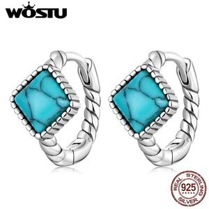 Stud Womens Silver Ear Ring 925 Studs Square Turquoise Buckles Fashion Earrings Jewelry Wedding Party Gifts Q240507