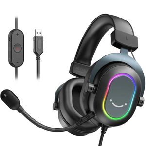 Headsets Fifine Dynamic RGB Gaming Headset with Mic Over ear Headphones 7.1 Surround Sound PC PS4 PS5 3 EQ Options Game Movie Music J240508