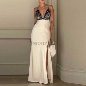 Casual Dresses Designer Dress 2024 Summer Ny Sexig Solid Color Spets Öppen rygg V-ringad bandklänning plus storleksklänningar