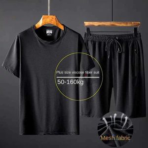 Herrspårar Mens Sportswear Mens Fashionable Shorts+T-shirt 10XL Summer Breattable Mesh Casual Set Jogging Mens Clothingl2405