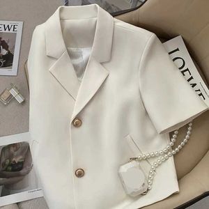 Damskie garnitury Blazers Lucyfer Summer krótkie rękawy kurtki damskie koreańskie modne dekolt kurtki biurowe damskie zwykłe proste set kurtki2405