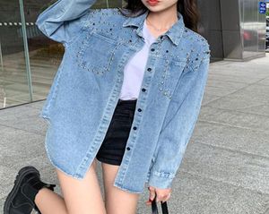 여자 039S 재킷 가을 새로운 한국 느슨한 비즈 데님 코트 셔츠 여자 258U1182137