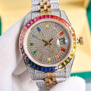 ダイヤモンドレインボーサークルウォッチメンズオートマチックメカニカルウォッチ41mmサファイア付きダイヤモンドがちりばめられたスチールブレスレット女性腕時計