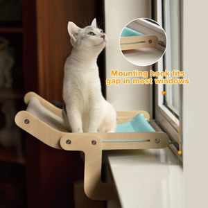 Mewoofun Stobot Cat Window Perch Wood Assembly Hanging Bed Cotton Canvas Easy Washable Multi-Pys Plywood Selling Hammock 240425