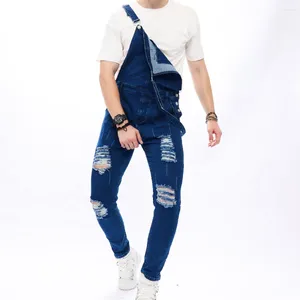 Herren Jeans stilvolle Männer Höcher dünne Biker -Gurt zerrissen verzweifeltes männliche Lätzchen Overall Overalls Denimhose