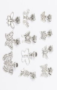 Mix 11 BUTTERFLY DANGLES Antique Silver Plated Alloy Big Hole Charms Beads fit bracelet DIY Jewelry Necklaces Pendants Beads3038369