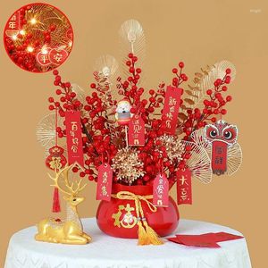 Vasi Fortune Red Fruit Fino Flower Metal Fuong Pot Set Anno Regali di malintenzione per la casa per la casa Decorazione del soggiorno