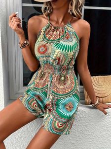 Jumpsuits für Frauen, die Madala Print Halter Strampler Jumpsuit Sleless Jumpsuit für Frühling Sommer Frauen Kleidung D240507