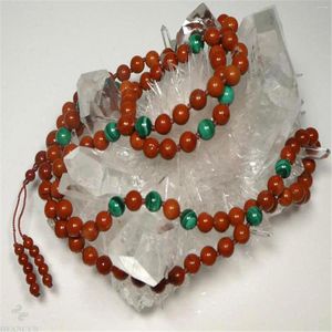 Kedjor 6mm naturlig röd jasper ädelsten 108 pärlor tofsels mala halsband be chic handled reiki manschett lyckliga helande armband buddhism