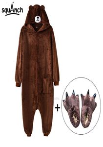 Kapcie dla dorosłych Kigurumi kobiety Niedźwiedź Animal Onesie kreskówka brązowa piżama zabawna festiwal impreza fantazyjna garnitur guziki xhwj782606771