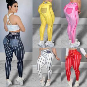 Kobiety legginsy damskie damskie sportowe sporty w paski nogi nadrukowane spodni seksowne ciasne sprawność fitness ćwiczenia siłownia push upnie talia Y240508