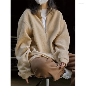 Women's Hoodies Winter Polar Fleece Sweatshirts Women Korean Style Ins Sports Tops Zipper Pullover Casual High Collar Loose Comfortable