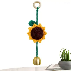 Decorative Figurines Crochet Sunflower Handmade Rear View Mirror Charm Ornaments Accessories For Home Decor