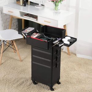 Caixas de armazenamento Case de maquiagem Rolling Large 4 em 1 Organizador de cosméticos de trem profissional Travel Black