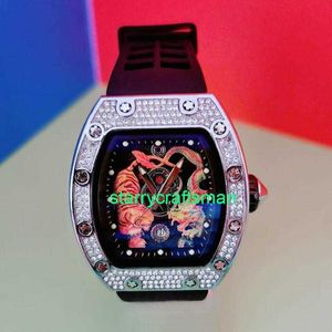 RM Luxury Watches Механические часовые мельницы Mens Dragon Tiger Diamond Full Sky Star RM Ночной свет Прозрачный нижний полый механический движение вино Bucke Stxu