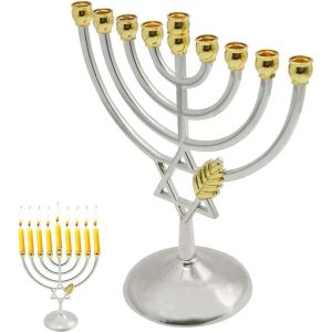 Inhaber Menorah 9Branch Kerzenstick Menorah Kerzenhalter polierter Vintage Classic Candle Stand for New Year Festival Home Dekoration