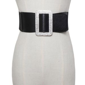 luxury crystal female elastic wide waistband women bride rhinestone big metal buckle belts Girdle dress strap belt 216Z