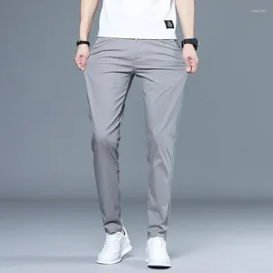 Calça masculina homens 2024 primavera verão fino elástico esbelto na cintura casual casual reta perna de rua roupas