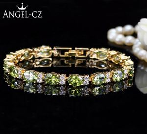 Gioielli Dubai Gold Gold Giorri Ovali Olive Green Crystal Connect Bling Cz Classi Bracciale Bracciale per donne AB079 Link Chai7830527