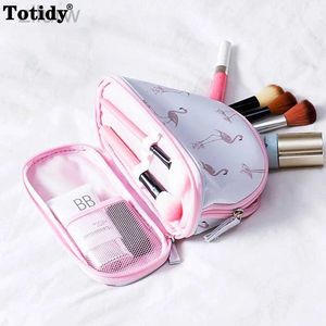 Cosmetic Bags Newly designed two-layer makeup bag for womens fashionable flamingo cactus double zippered makeup bag for womens waterproof makeup bag d240425