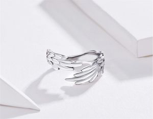 Sterling Silver S925 백금 도형 깃털 날개가있는 오픈 링 조절 가능한 세련된 장인 정신을 착용하기에 편안한 Fashio9536585