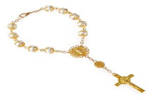 Gold Silver Color Catholic Rosary Bracelet Pocket Auto Car INRI Pendant St. Benedict Charms Beaded, Strands8149740