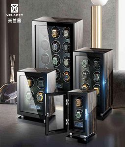 Automatisk klocka Winder Luxury Wood Watch Safe Box FingerPrint Unlock Touch Control och Interiör Backlight Watches Storage Box H2203709077