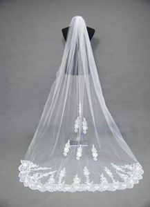 2016 Noble White Ivory Wedding Bridal Veil Lace Appliques Cathedral Train Tulle Veil Face Veil ZJ1212084719