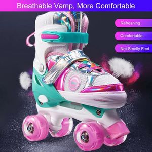 Boys Girls Kids Skates Children Roller Skates Skating Shoes Sliding Adjustable Quad Sneakers PU Flashing 4 Wheels Roller Skates 240507