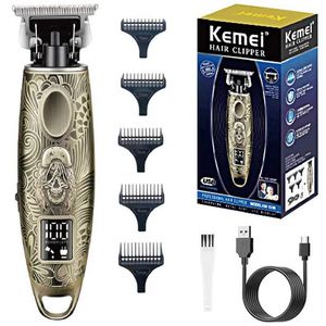 Elektriska rakare Kemei Metal Zero Blade Barber Shop Hair Trimmer Professional Beard Hair Clipper For Men Electric Haircut Machine Laddningsbar T240507