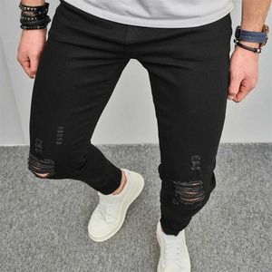 Men's Jeans Stylish Men Simple Solid Ripped Jeans Good Quality Male Holes Stretch Skinny Denim Pants Mens Clothing Y240507
